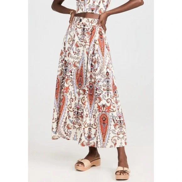 Mara Hoffman Tulay Midi Pleated High-Waisted Paisley Skirt - Picture 3 of 8